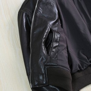 Куртка с длинными рукавами из иск. кожи, воротник стойка, на молнии, коричневая