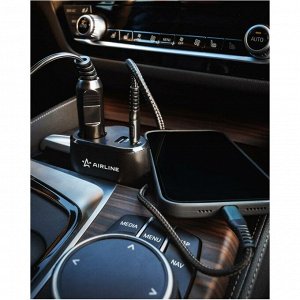 Разветвитель прикуривателя Airline Pro 12/24В, 1 гнездо, 1xUSB (5В, 2.4А), 1xUSB Type-C PD (5В/3А, 9В/2А, 12В/1.5А), 120Вт, черный, с предохранителем, арт. AEBD033