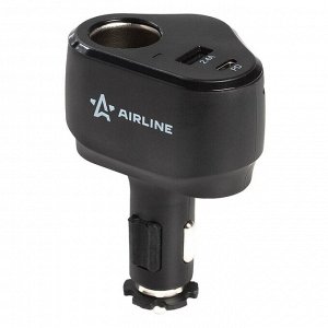 Разветвитель прикуривателя Airline Pro 12/24В, 1 гнездо, 1xUSB (5В, 2.4А), 1xUSB Type-C PD (5В/3А, 9В/2А, 12В/1.5А), 120Вт, черный, с предохранителем, арт. AEBD033