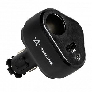 Разветвитель прикуривателя Airline Pro 12/24В, 1 гнездо, 1xUSB (5В, 2.4А), 1xUSB Type-C PD (5В/3А, 9В/2А, 12В/1.5А), 120Вт, черный, с предохранителем, арт. AEBD033