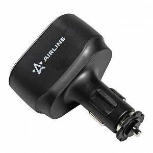 Разветвитель прикуривателя Airline Pro 12/24В, 1 гнездо, 1xUSB (5В, 2.4А), 1xUSB Type-C PD (5В/3А, 9В/2А, 12В/1.5А), 120Вт, черный, с предохранителем, арт. AEBD033