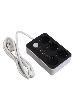 Удлинитель 4 розетки, 2м, 1300 Вт, 3х0.75 мм2, 2 USB-A,+USB-C, 2.1А, c з/к, с выкл.   10534173