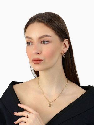 Гарнитур 3 предмета: серьги, кулон, кольцо, размер МИКС (16-18) «Сердце», цвет белый в золоте, 40 см