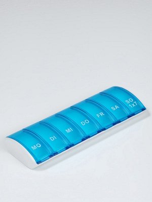 Таблетница «Неделька», немецкие буквы, 7 секций, 13,5 x 5 x 1,8 см, цвет синий/белый