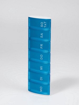 Таблетница «Неделька», немецкие буквы, 7 секций, 13.5x5x1.8 см, синяя, белая