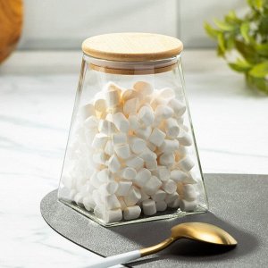 Банка для сыпучих продуктов 0,75л стеклянная с бамбуковой крышкой [КВАДРАТ]