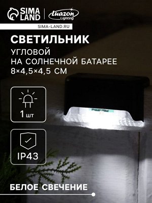 Садовый светильник, уличный, на солнечной батарее, 8x4.5x4.5 см, 1 LED, чёрный, свечение белое
