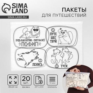 Зип пакет для путешествий «Коты», 14 мкм, 36x24 см
