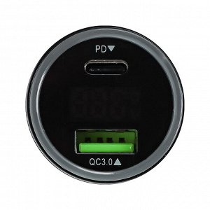 BY Зарядное устройство с дисплеем и подсветкой 12/24 В, 48 Вт QC, PD, PPS, Type-c/USB-A, алюминий