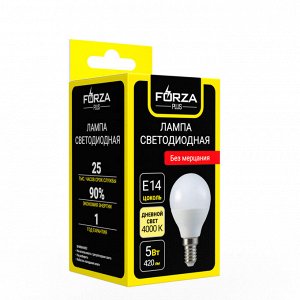 FORZA Лампа светодиодная G45 5W, E14, 420lm 4000К