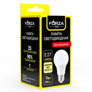 FORZA Лампа светодиодная A60 9W, E27, 806lm 4000К