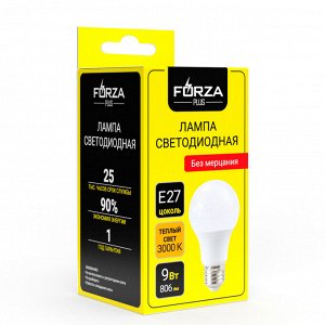 FORZA Лампа светодиодная A60 9 Вт, Е27, 806 Лм, 3000 К, 175-265 В, Ra>80, IRF