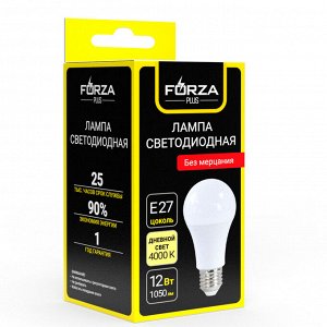 FORZA Лампа светодиодная A60 12 Вт, Е27, 1050 Лм, 4000 К, 175-265 В, Ra>80, IRF