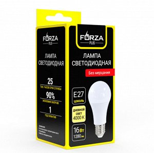 FORZA Лампа светодиодная A65 16 Вт, Е27, 1280 Лм, 4000 К, 175-265 В, Ra>80, IRF