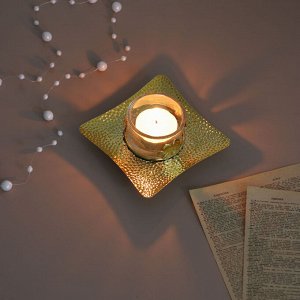 Подсвечник металлический со стеклянным стаканом для одной свечи, 10х10х3 см, арт.2