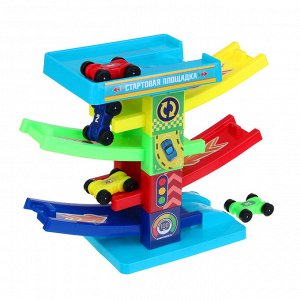ИГРОЛЕНД Автотрек "Гонки", пластик, 4 машинки, 21,5х22х5 см