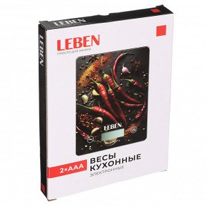 LEBEN Весы кухонные электронные, прямоуг., стекло с дизайном, макс.нагр. 5кг (точн.измер. 1гр)
