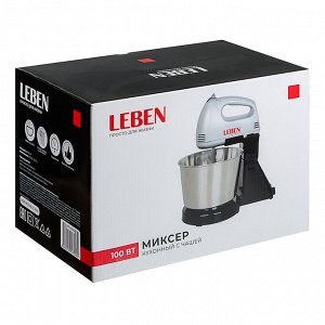 LEBEN Миксер кухонный 100Вт, 7 скоростей, 4 насадки, металлическая чаша 2л