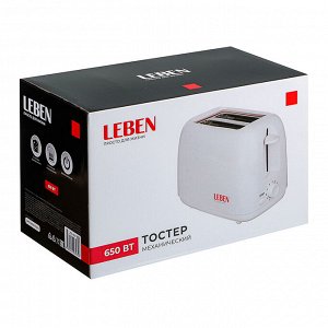 LEBEN Тостер 650Вт, 2 отдела, механический, 6 степеней прожарки, цвет белый, арт.HJT-022