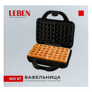 LEBEN Вафельница, 800 Вт, пластик, нерж. сталь, антипригарное покрытие