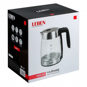 LEBEN Чайник электрический 1,8л, 1850Вт, стекло, LED подсветка