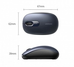 Мышь беспроводная Ugreen 2.4G 2400DPI, 4 кнопки, батарейка АА (MU105) темно-синяя