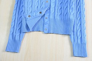 Вязаный кардиган с круглым вырезом и заниженной линией плеч с длинными рукавами, голубой
