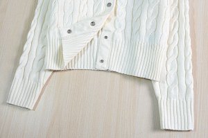 Вязаный кардиган с круглым вырезом и заниженной линией плеч с длинными рукавами, белый