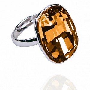 Кольцо безразмерное с темно оранжевым кристаллом Swarovski