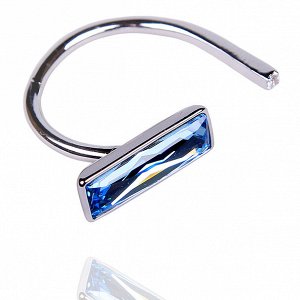 Кольцо безразмерное с голубым прямоугольным кристаллом Swarovski