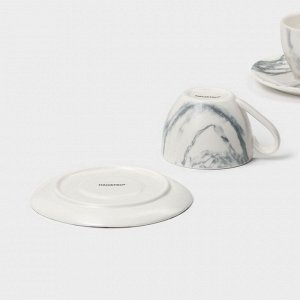 Набор чайный Magistro Real Marble, 4 предмета: 2 чашки 120 мл, 2 блюдца d=12.5 см, фарфор