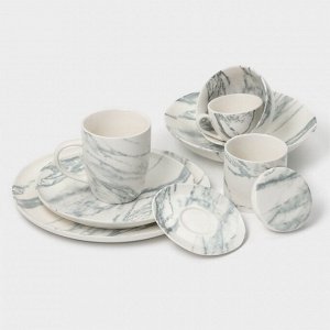 Набор чайный Magistro Real Marble, 4 предмета: 2 чашки 120 мл, 2 блюдца d=12.5 см, фарфор