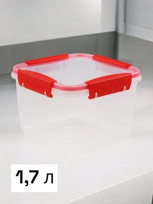 Контейнер герметичный пластиковый для СВЧ "Butterfly" 1,7 л, 15,5*15,5*11 см,  цвет красный