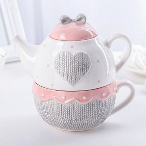 Чайный набор "Тепло сердец", 2 предмета: чайник 300 мл, чашка 250 мл