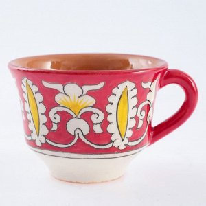 Чайная пара Риштанская Керамика "Узоры", 100 мл, (тарелка 10см, чашка 7,5см), красная