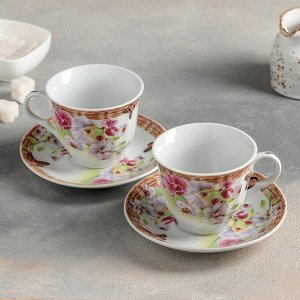 Сервиз чайный Доляна «Садовый дворик», 4 предмета: 2 чашки 200 мл, 2 блюдца