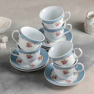 Сервиз керамический чайный Доляна «Иоанна»,12 предметов: 6 чашек 220 мл, 6 блюдец d=14 см