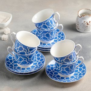 Сервиз чайный Доляна «Пегас», 12 предметов: 6 чашек 220 мл, 6 блюдец 14 см, цвет синий