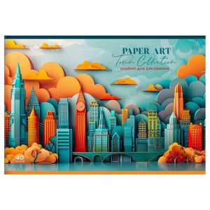 Альбом для рисования 40 листов, А4, на скрепке, серия "Paper art", выборочный лак, стильный дизайн,1 шт, рис. в ассортименте