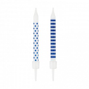 Свечи для торта с держателями MESHU "Blue pattern", ассорти, 6см, 12шт, для праздничного декора