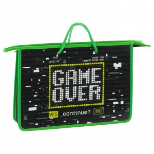 Папка с ручками, А4, ArtSpace "Game Over", пластик, на молнии, 75мм(ширина), стильный аксессуар