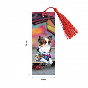 Закладка для книг 3D с линейкой, 150х55мм, ArtSpace "Funny dog", декоративный шнурок, забавный дизайн