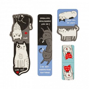Закладки магнитные для книг, 4шт., MESHU "Funny cat", ламинация с блестками, удобные и практичные