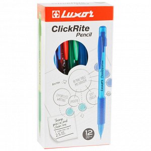 Карандаш механический Luxor "ClickRite", 0,5мм, с ластиком, грип, ассорти, удобный для школы и офиса, 1 шт, цвет в ассортименте