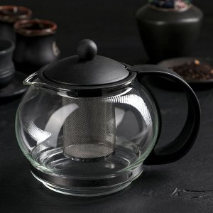 Чайник стеклянный заварочный «Вдохновение»,  с металлическим ситом, цвет чёрный