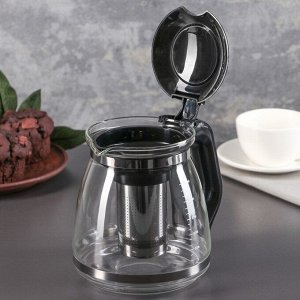 Чайник стеклянный заварочный «Иллюзия», 1,5 л, металлическое сито, цвет чёрный