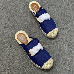 Женские мюли с закрытым носком джинсовые с декором, синие