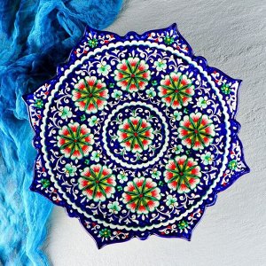 Ляган Риштанская Керамика "Цветы", 41 см, рифлёный, синий