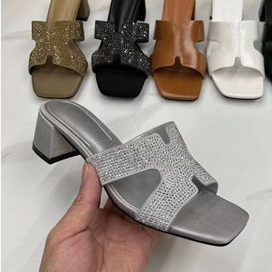 Женские босоножки с открытым носком и квадратным толстым каблуком, серебро