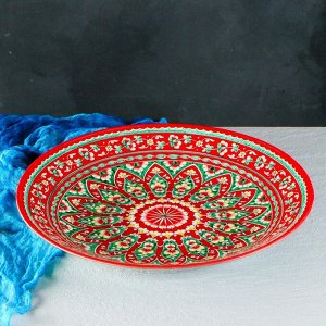 Ляган Риштанская Керамика "Цветы", 41 см, красный